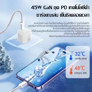 ชุดชาร์จ PD 45W GaN สายชาร์จ Type C to type c หัวชาร์จเร็ว PPS 20W Fast Charger USB Li cable สำหรับ i6-17 Android