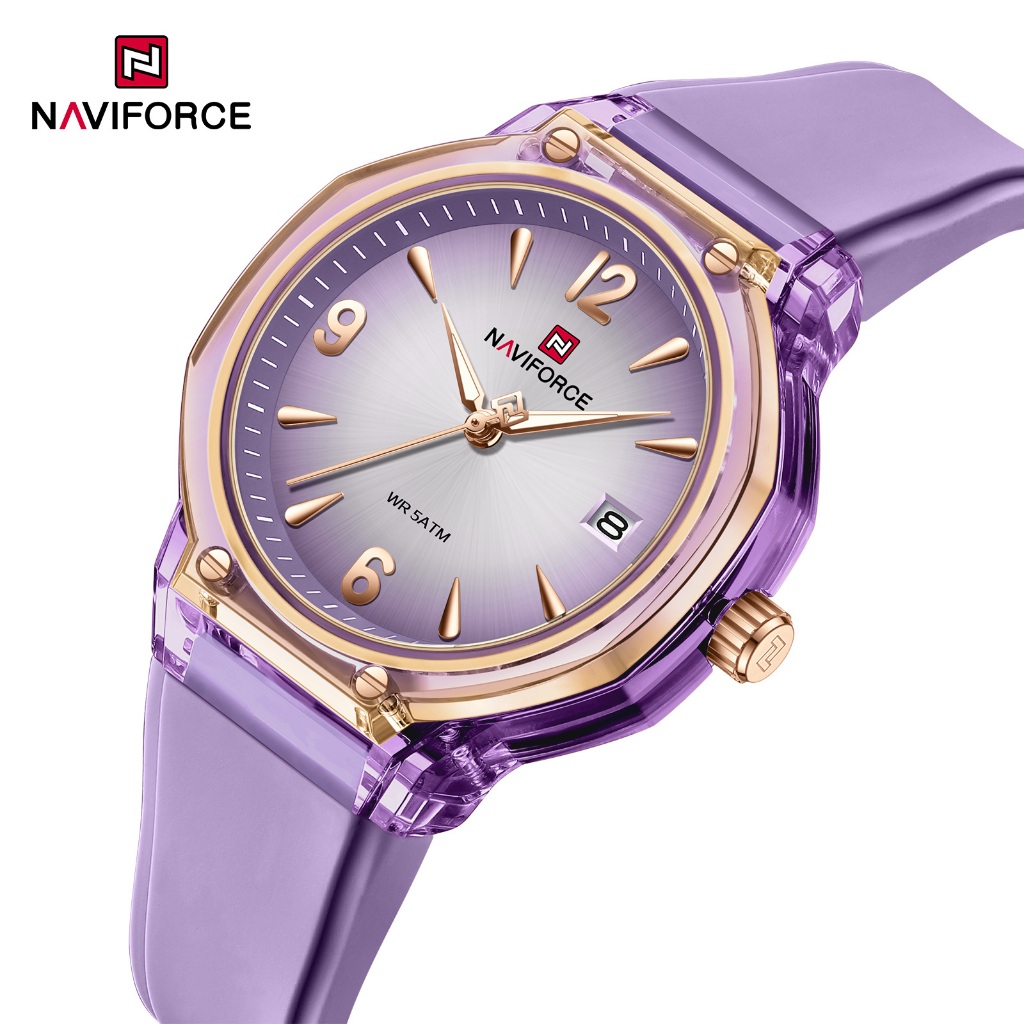 NAVIFORCE นาฬิกาสําหรับผู้หญิงแฟชั่น Gradient Dial ผู้หญิงกันน้ํา Seiko Movement ควอตซ์ปฏิทินนาฬิกาผ