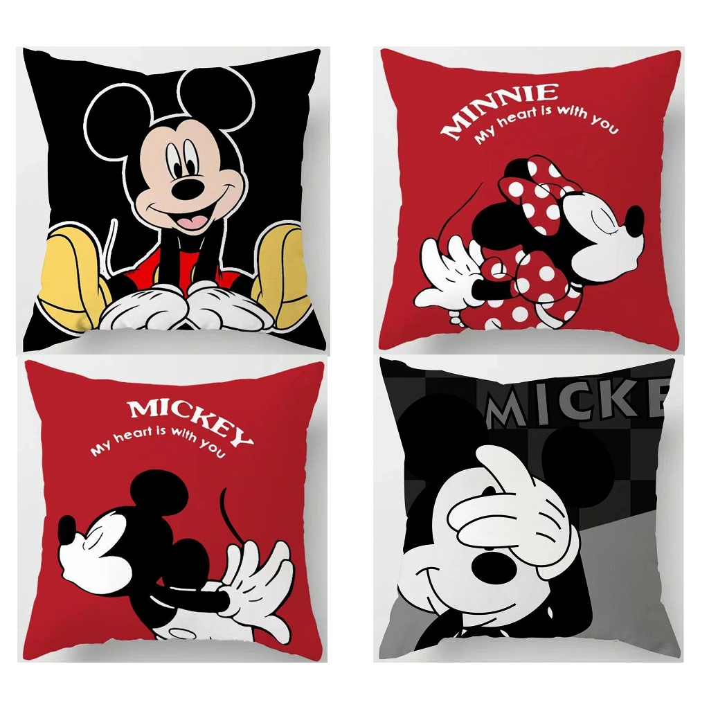 40×40.45×45.Red Black Mickey Mouse pilllowcases สองด้านน่ารักตกแต่งโซฟาผ้าปูที่นอนหมอน