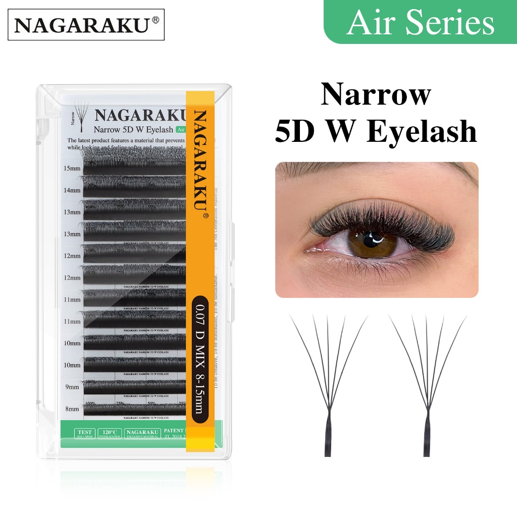 NAGARAKU 5D แคบ W รูปร่างขนตา Premade ปริมาณพัดลมการ์ตูน Lashes ธรรมชาตินุ่ม Smaller Spacing Lashes แต่งหน้า