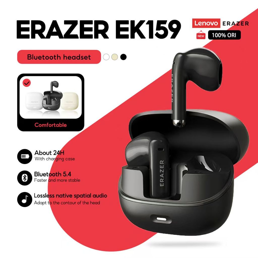 Lenovo ERAZER หูฟัง EK159 หูฟังบลูทูธไร้สาย True HD สเตอริโอ HIFI Latency ต่ําพร้อมไมโครโฟนบลูทูธ 5.