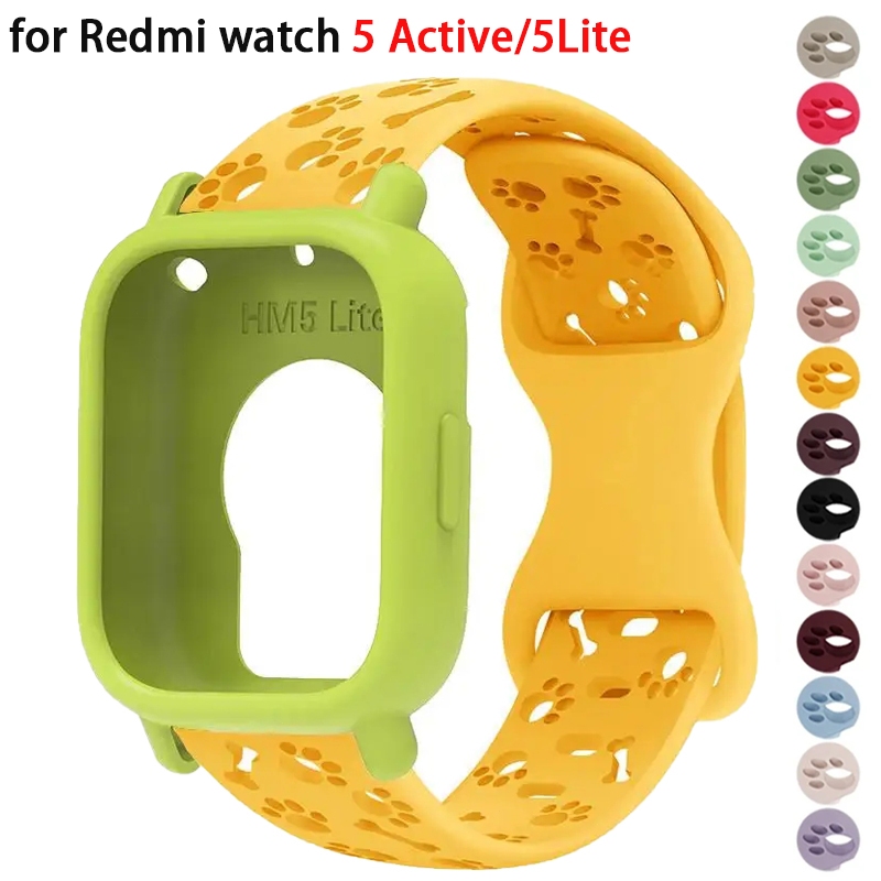 เคส + สายซิลิโคนสําหรับ Redmi Watch 5Active/ 5Lite Dog Paw น่ารัก Breathable Band สร้อยข้อมือกีฬาแบบนุ่ม