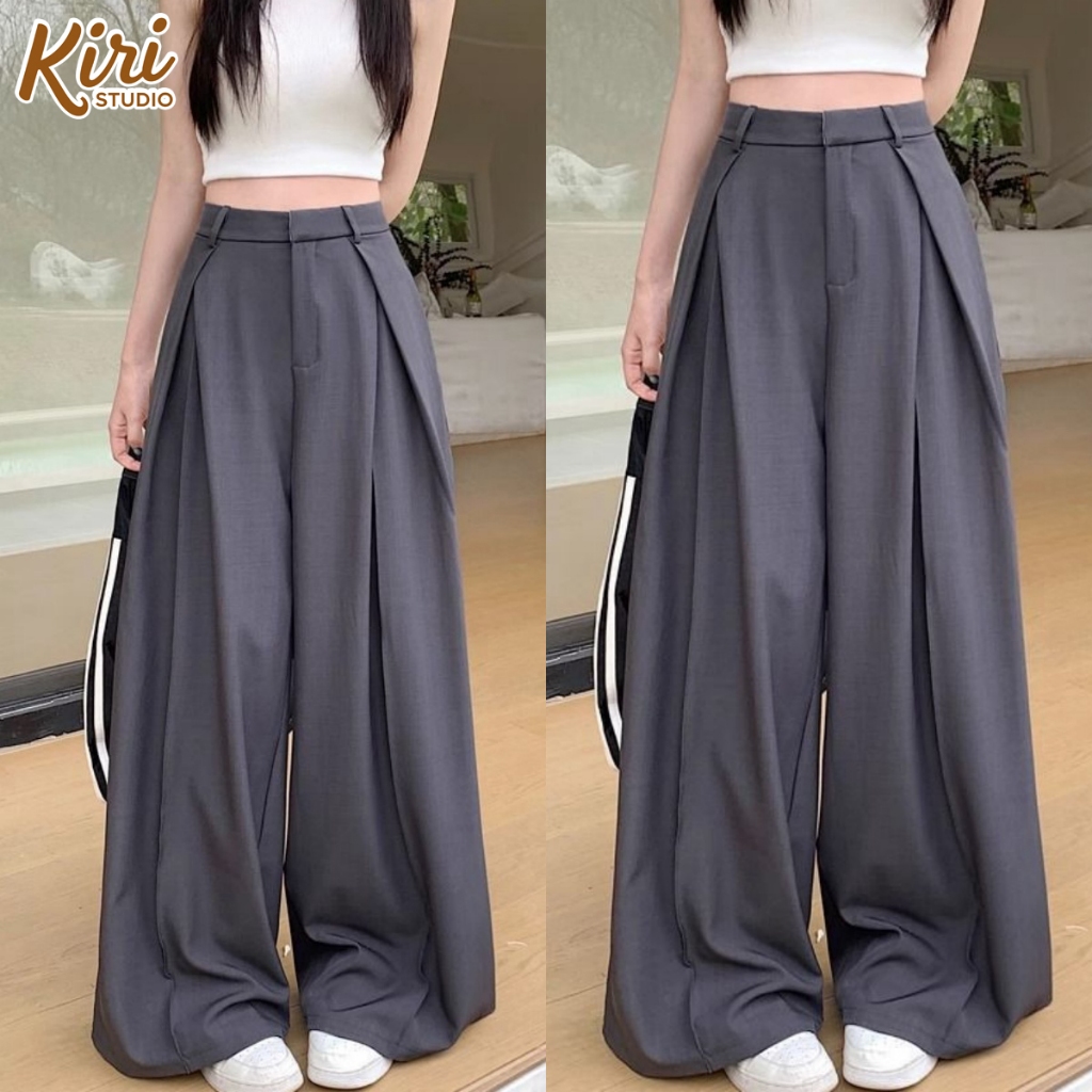 2สี กางเกงลำลอง กาวเกวขากระบอก ไฮโซสุดๆ ทรงหลวม ใส่ได้ทุกโอกาศ #101343