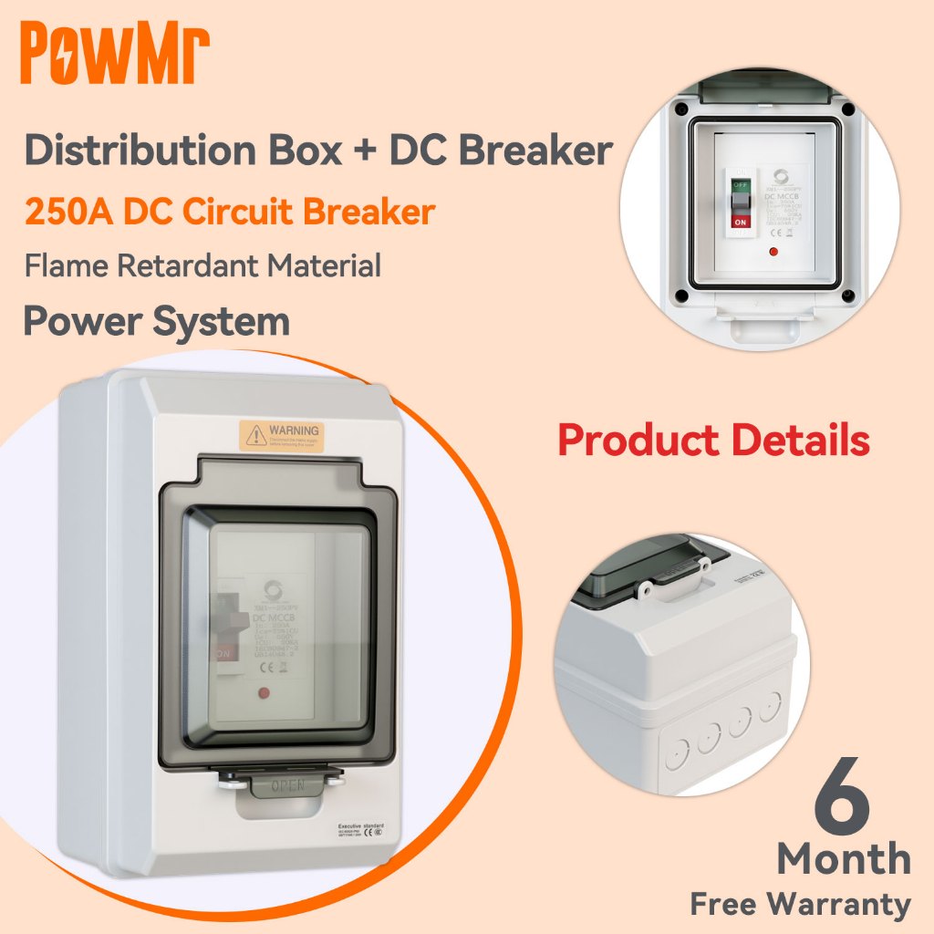 PowMr 250A DC Circuit breaker พร้อมเคสกันไฟกันน้ํา ป้องกันการรั่วซึม ป้องกันการโอเวอร์โหลดลัดวงจร Made Flame-retardant ปลอดภัยและเชื่อถือได้และใช้งานได้