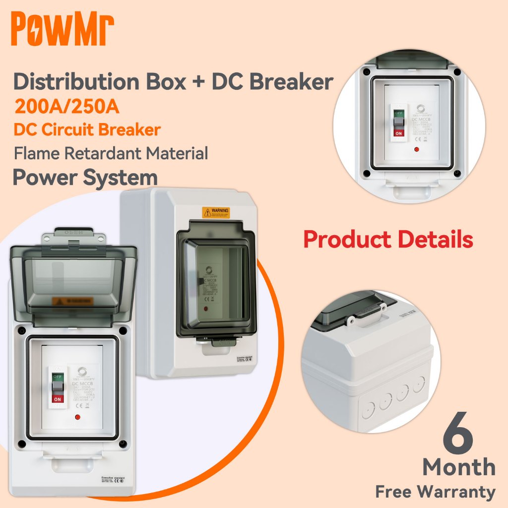 PowMr 200A/250A DC Circuit breaker พร้อมปลอกกันไฟไฟฟ้ากันน้ํา ป้องกันการรั่วซึม ป้องกันการโอเวอร์โหลดลัดวงจร Made Flame-retardant ปลอดภัยใช้โดยตรง