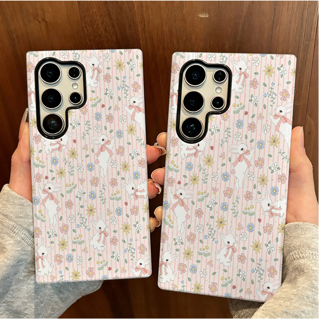 เคสป้องกันรูปแบบดอกไม้และกระต่ายเหมาะสําหรับ Samsung s26 s26ultra s22u s23 plus s23FE s24 s25 plus A55 A56 A36 เคสโทรศัพท์มือถือ