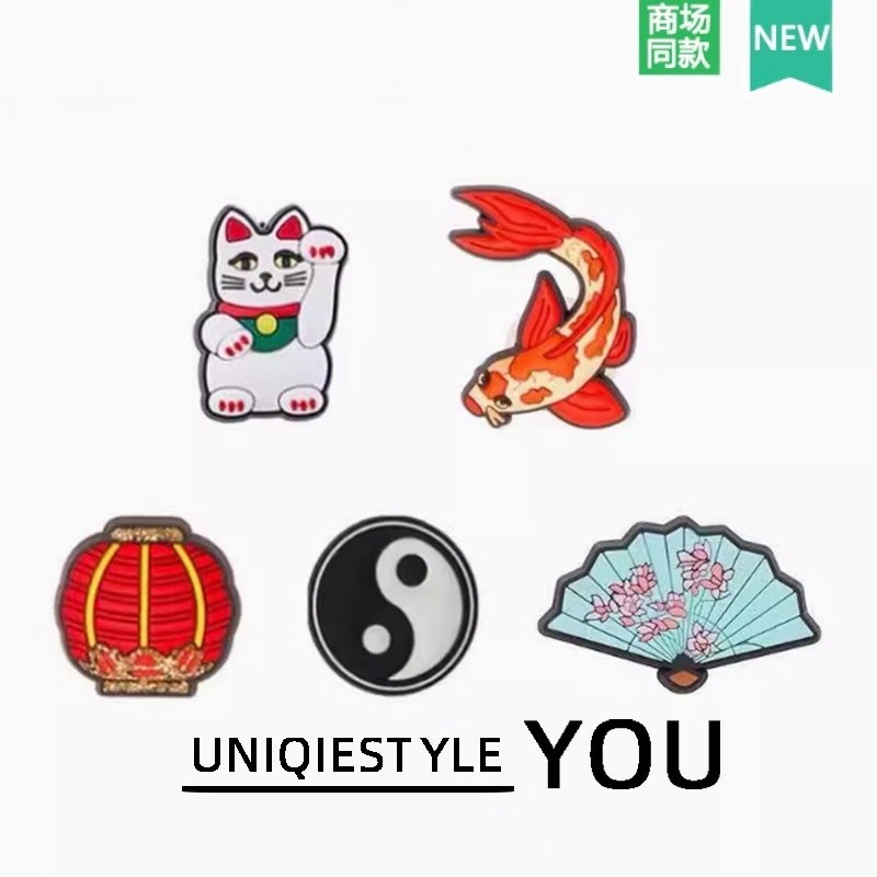 อุปกรณ์สไตล์ใหม่รองเท้าหลุมดอกไม้สร้างสรรค์จีนอินเทรนด์สไตล์จีน Lucky Cat Koi Mahjong All-Match กระเป๋าชายหาดชุดจีน