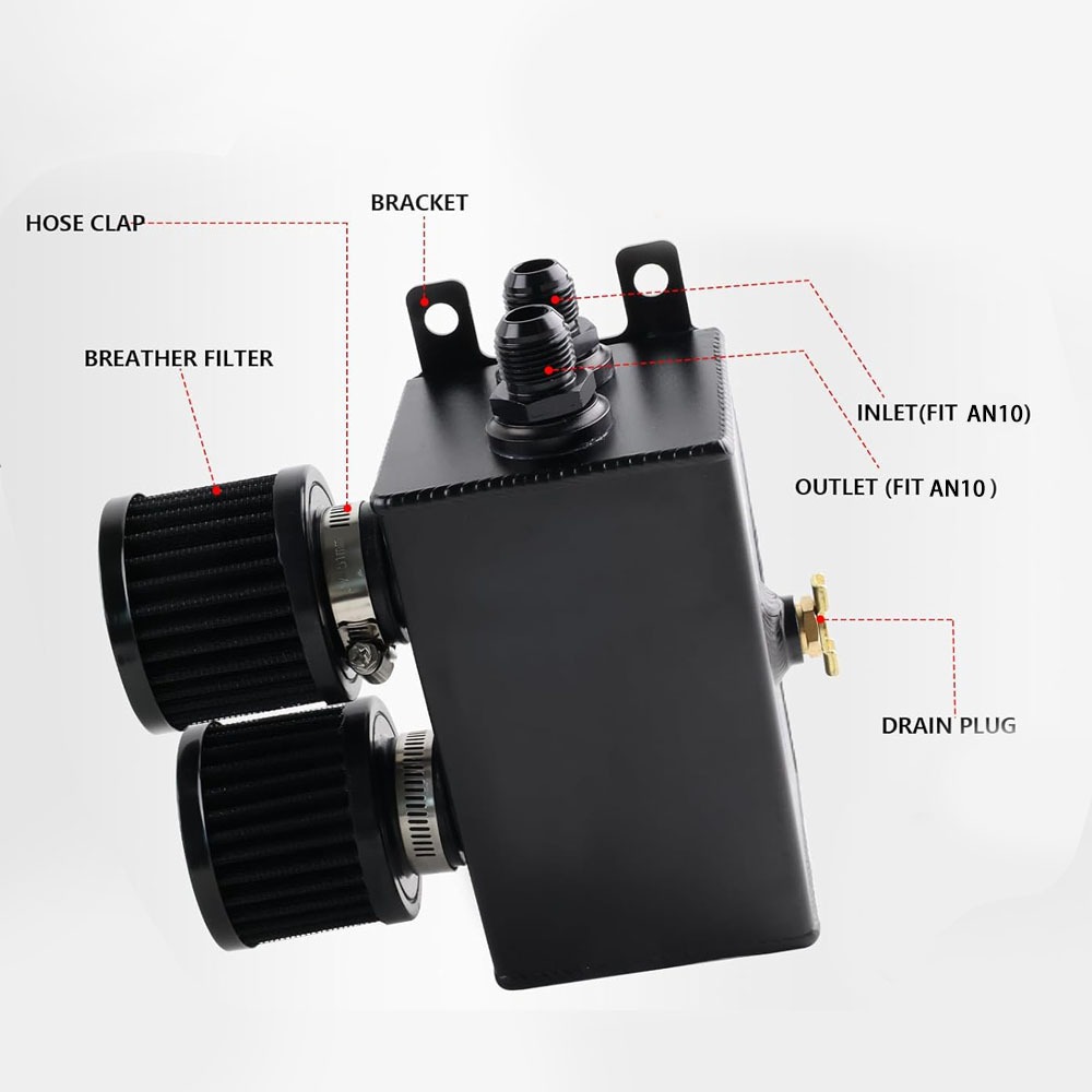 น้ํามันจับถังอ่างเก็บน้ํา AN8 พร้อม Air Breather Filter Racing 1200ml 1.2L Twin Baffle Dual กรองเครื่องยนต์รถอุปกรณ์เสริม ราคา ถูกที่สุด ดีลบีเคเค แกลเลอรีภาพที่ 3