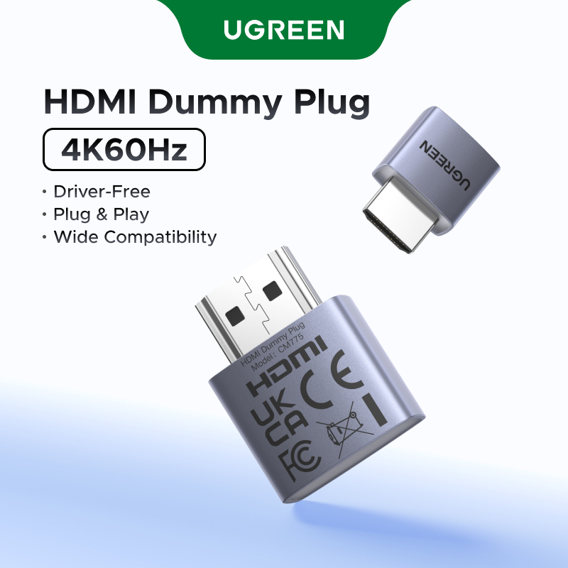 UGREEN HDMI Dummy Plug 4K60Hz ความละเอียดที่กําหนดเอง ปลั๊กแอนด์เพลย์ Dummy Plug พร้อม LED รองรับ Wi