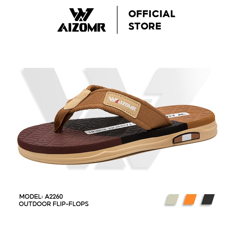 AIZOMR รองเท้าแตะผู้ชาย รองเท้าแตะแบบหนีบ รองเท้าชายหาด กันลื่น แห้งไว  ดีไซน์บล็อกสี รุ่น A2260