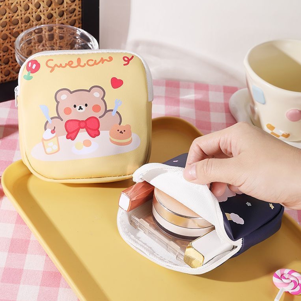 Portable Cute Tampon Storage Bag Korean Cartoon Sanitary Pad Cosmetic Bag Headphone Case Coin Purse Women Mini Travel Organizers
