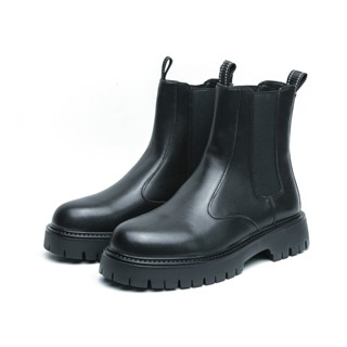 รองเท้าบูทมาร์ตินลําลอง ส้นหนา หัวกลม สีดํา สไตล์อังกฤษ เรโท…