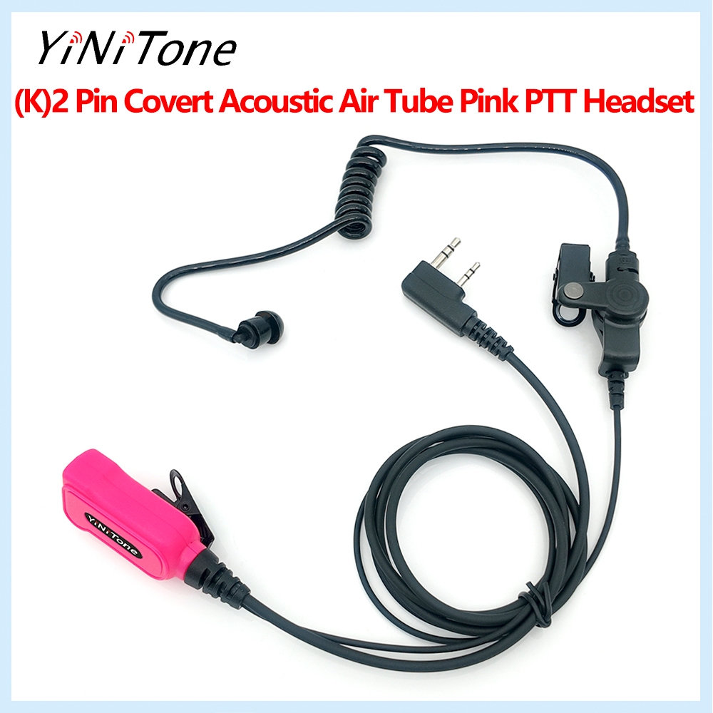 YiNiTone EAP-2P หูฟังที่มองไม่เห็นพร้อมปุ่ม PTT สีชมพู เข้ากันได้กับ UV-5R, BF-888S, TK Series สําหร