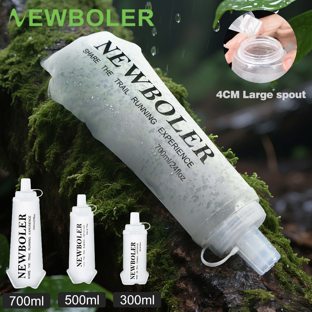 NEWBOLER 300ml 500ml 700ml TPU Soft Flask ขนาดใหญ่ Spout ซิลิโคนขวดน้ําพับได้สําหรับกีฬากลางแจ้งวิ่ง Jogging ขี่จักรยานฟิตเนสแบบพกพาขวดนุ่ม