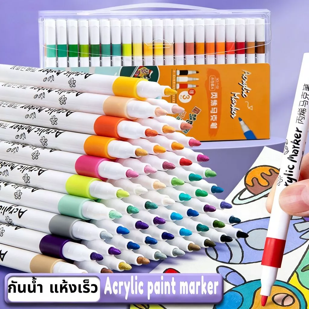 ปากกามาร์กเกอร์สีอะคริลิค 12/24/36/48/60 สี - 50% หมึกเพิ่มเติมกันน้ําสูง Opacity | อุปกรณ์ศิลปะและ DIY