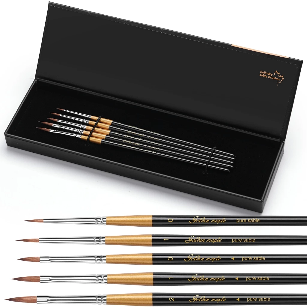 Golden Maple 100% Kolinsky Sable Miniature Detail Paint Brush Set for Gift,Arrow Tip for Precordering,สําหรับสีน้ําและสีตามตัวเลข, Citadel, หุ่น, 40k