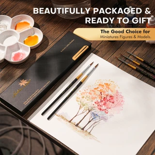 Golden Maple 100% Kolinsky Sable Miniature Detail Paint Brush Set for Gift,Arrow Tip for Precordering,สําหรับสีน้ําและสีตามตัวเลข, Citadel, หุ่น, 40k