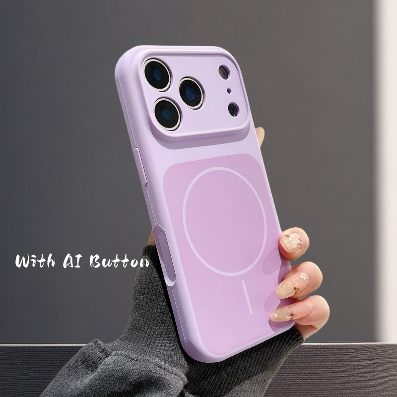 【Color-blocking silicone/With AI Button/Purple】เคส compatible for iPhone 13 14 15 16 17 pro max case