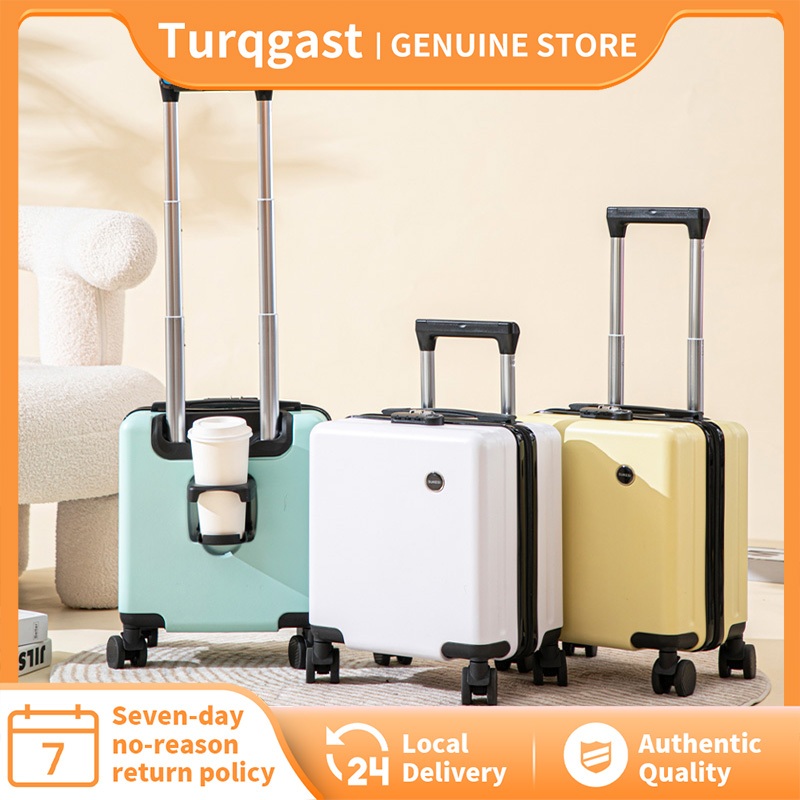 Turqgast กระเป๋าเดินทางขนาดเล็ก 14 นิ้วพร้อมที่วางโทรศัพท์มือถือที่วางแก้วน้ํารถเข็น 3 ส่วน