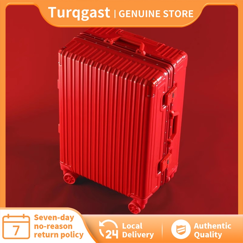 Turqgast กระเป๋าเดินทางแต่งงานสีแดง 20 นิ้ว 24 นิ้ว 28 นิ้วกรอบอลูมิเนียมไม่มีซิป