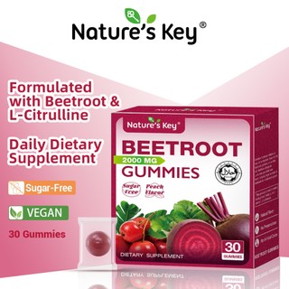 【UPGRADE】Nature's Key Beetroot Gummies Sugar-Free Vegan Formula with L-Citrulline Wellness Support
