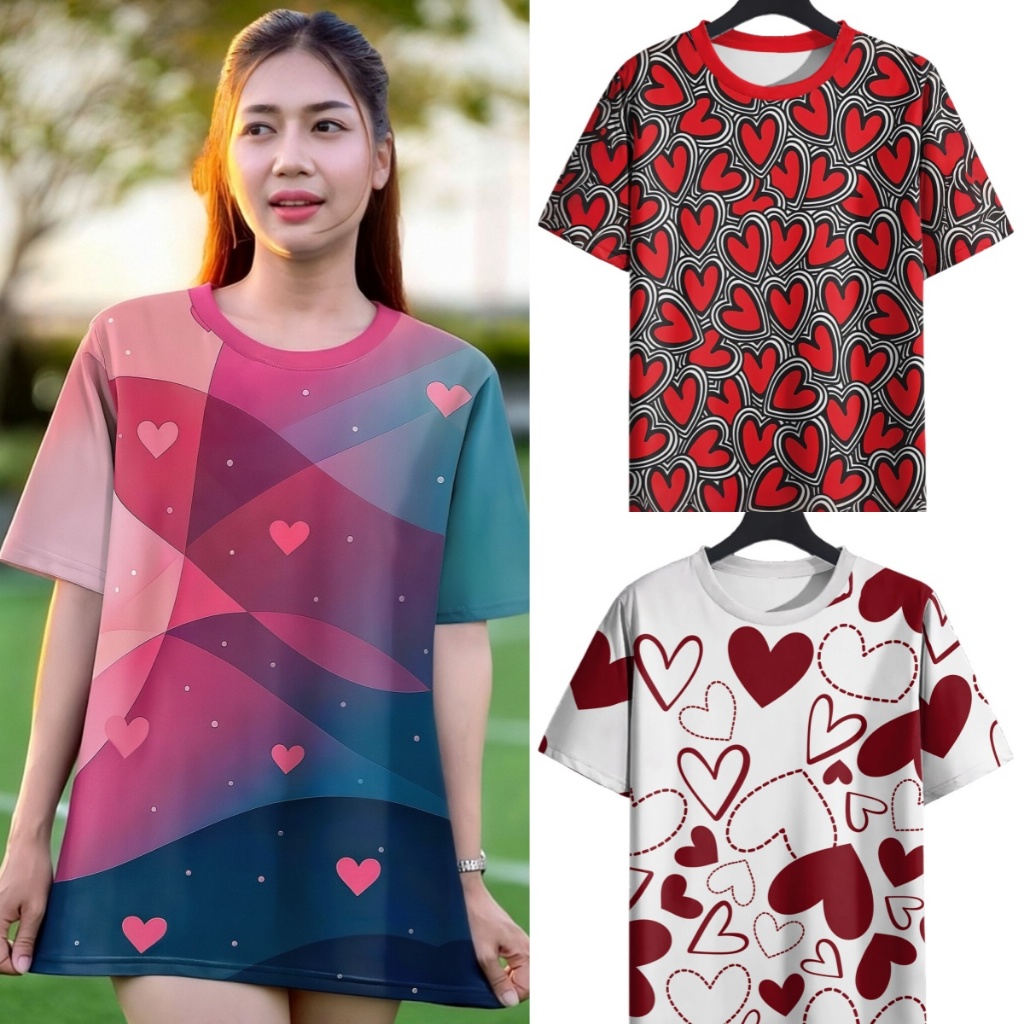 เสื้อยืดวันวาเลนไทน์สำหรับผู้ชายและผู้หญิง สไตล์แขนสั้นคอกลม ลายดอกไม้ เสื้อแฟชั่น