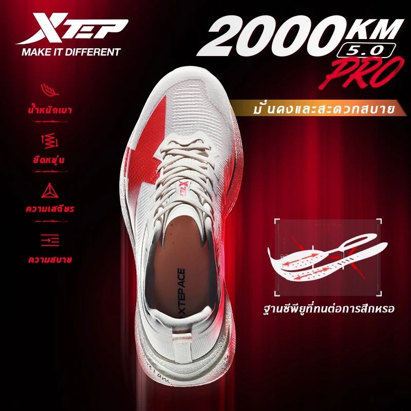 XTEP 2000KM 5.0 PRO รองเท้าวิ่ง Super Trainer Full-length ACE Foam Midsole thumbnail 9