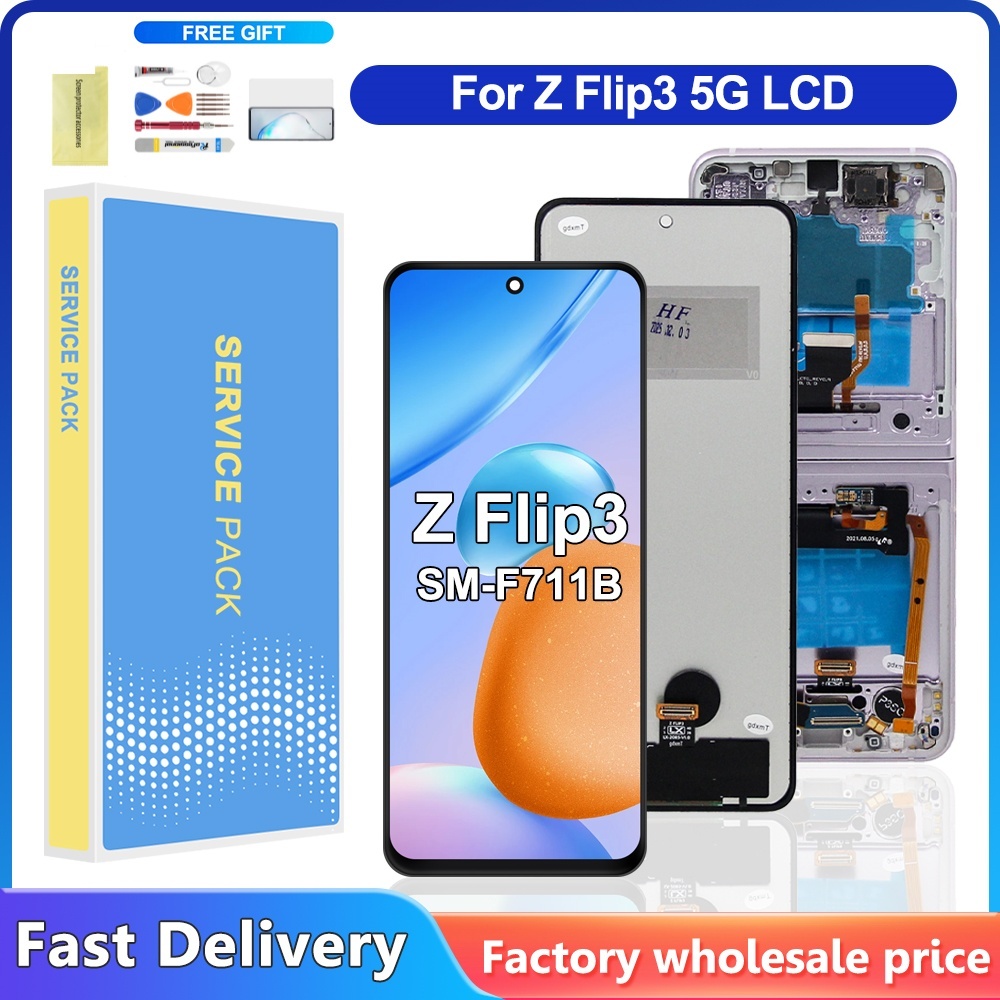 วัสดุ TFT - Non-FoldableFor Samsung Galaxy Z Flip3 5G จอแสดงผล LCD หน้าจอสัมผัส SM-F711B, SM-F711N, 