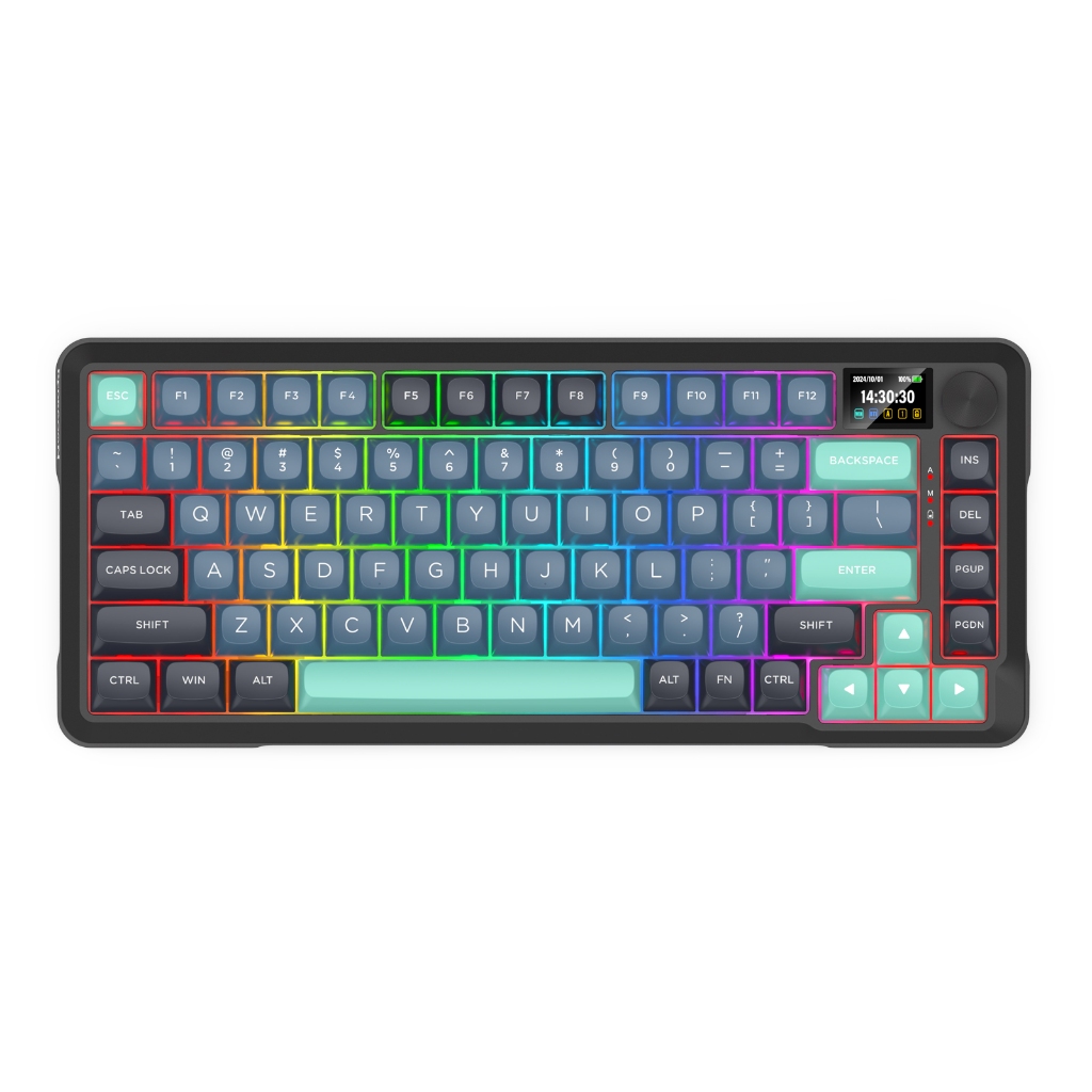 Redragon K724 PRO คีย์บอร์ดเกมปะเก็นไร้สายพร้อมหน้าจอ Hype & Knob 81-Key คีย์บอร์ด Easy-Control 1.14