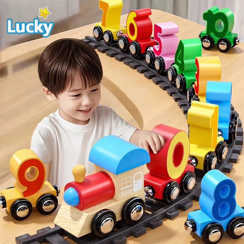 หมายเลขรถไฟแม่เหล็กหมายเลขรถไฟบินต้นการศึกษาจํานวนรถไฟของเล่นไม้เด็กประสานงานทางปัญญา1-3ปี