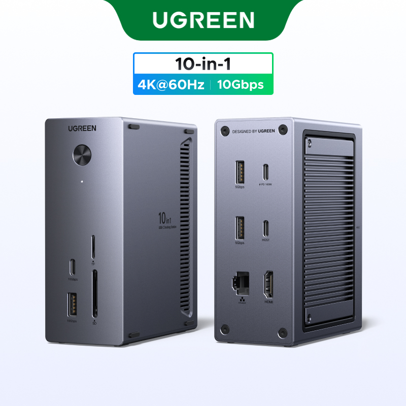 UGREEN สถานีเชื่อมต่อ USB-C 10-in-1 4K@60Hz PD100W 10Gbps การถ่ายโอนข้อมูลที่รวดเร็วเป็นพิเศษ SD/TF3