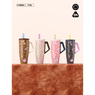 BLOOMMARK  เสือดาวพิมพ์ฟางกระติกน้ําร้อนถ้วย 1100มล ความจุขน…