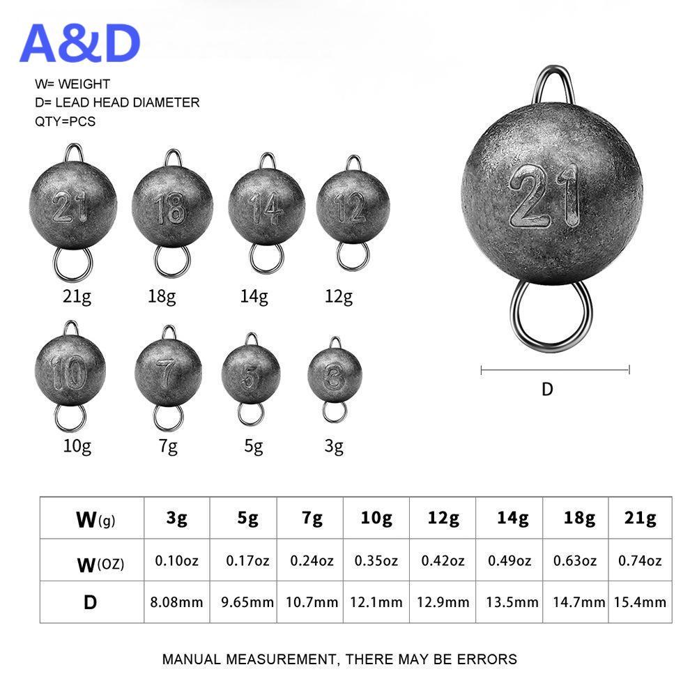 A&D 10PCS ตะกั่วหัวจิ๊ก ตะกั่วห่วง ตะกั๋วเท็กซัส ตะกั่วหนอนยาง ตะกั่วCheb_rig 3/5/7/10/14 กรัม