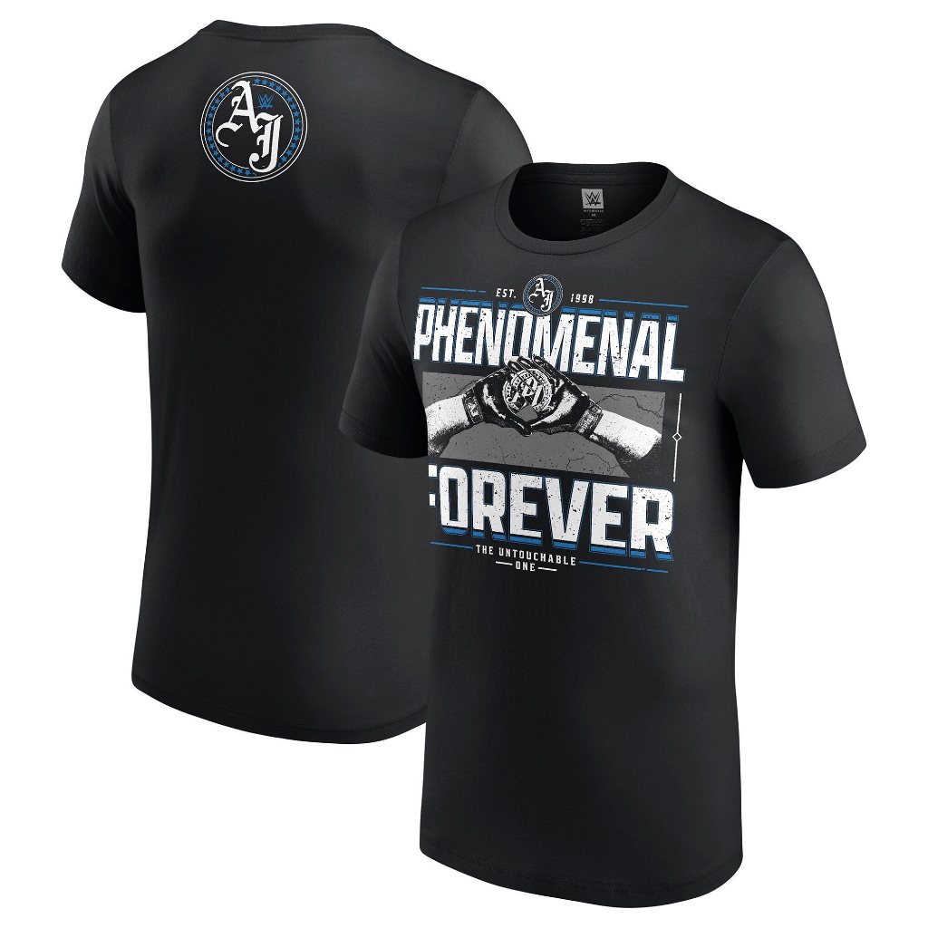 เสื้อยืดผู้ชายสีดํา AJ Styles Phenomenal Forever