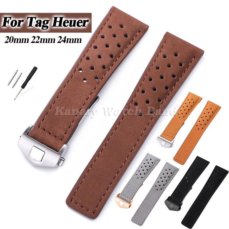 สำหรับ Tag Heuer 20 มม.22 มม.24 มม.นุ่ม Matte ของแท้หนังนาฬิกา Vintage Cowhide พับหัวเข็มขัดนาฬิกา B