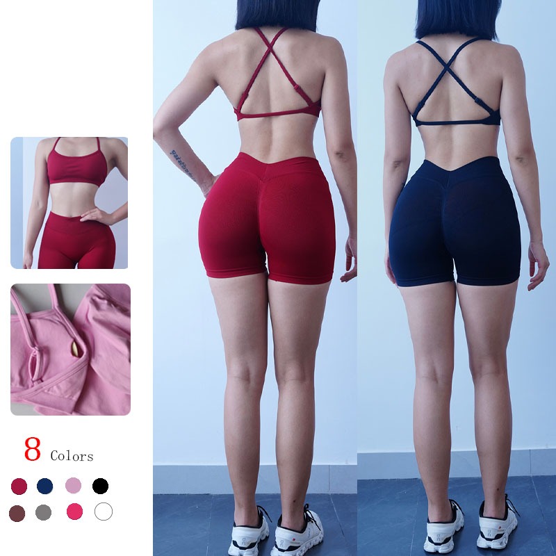 สูท ชุดออกกําลังกายโยคะสายเดี่ยวข้ามพรมแดนใหม่ของผู้หญิงที่มีการออกแบบด้านหลังข้ามยุโรปและอเมริกาและเบาะหน้าอกที่ถอดออกได้