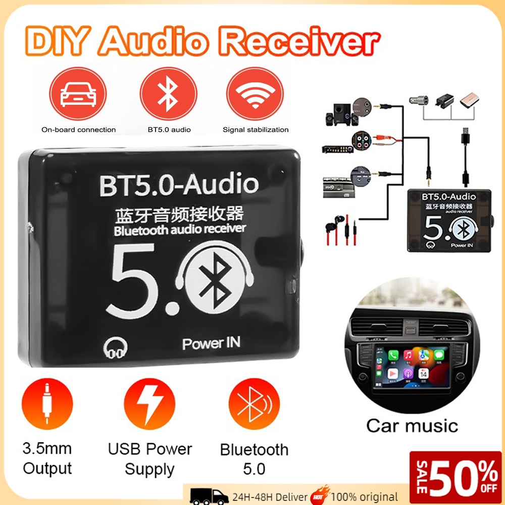 2 แพ็ค บลูทูธ BT5.0 AUX ตัวรับสัณญาณบลูทูธ car audioเสียงดี ไม่ดีเลย์ Bluetooth 5.0  รับไกล 10 เมตร
