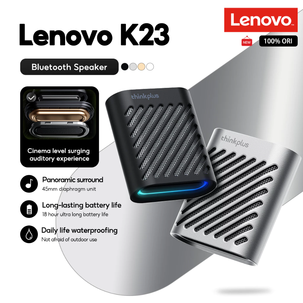 Lenovo K23 ลําโพงบลูทูธแบบพกพาเสียงสเตอริโอเบสไฮไฟอายุการใช้งานแบตเตอรี่ที่ยาวนานเป็นพิเศษ