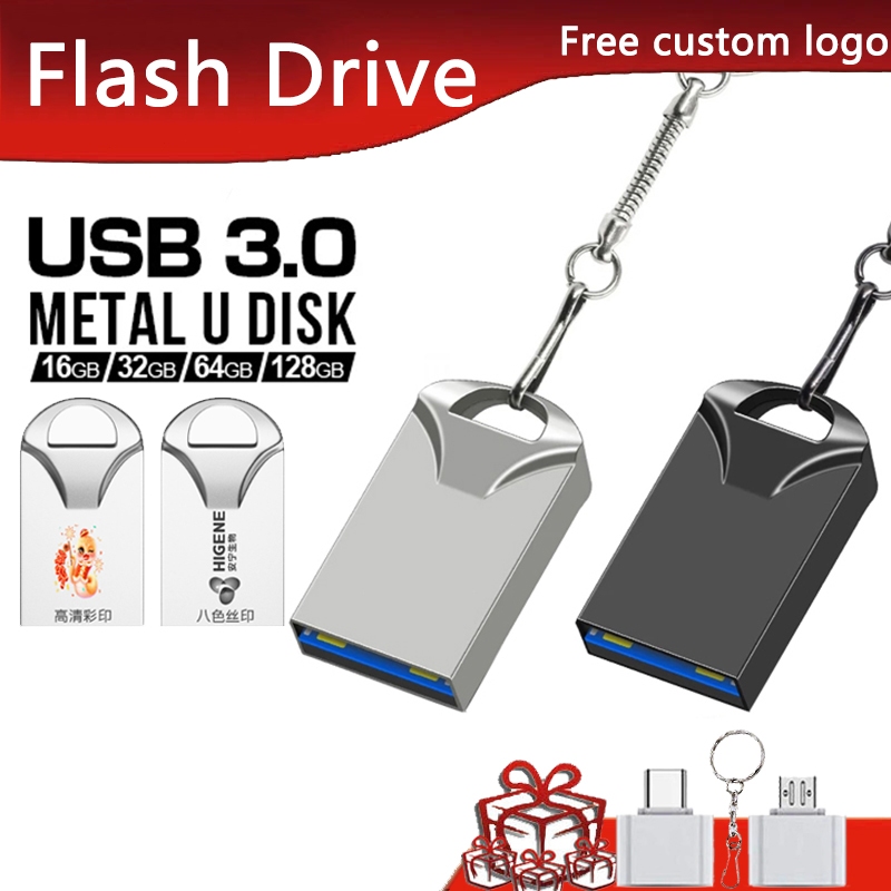 แฟลชไดรฟ์ความเร็วสูง USB3.0 รองรับโลโก้ที่กําหนดเอง 32GB/64GB/128GB/256GB/512GB/1TB/2TB Mini U Disk พร้อมอะแดปเตอร์ TYPE-C เข้ากันได้กับเสียง คอมพิวเตอร์ ทีวี และโทรศัพท์มือถือ