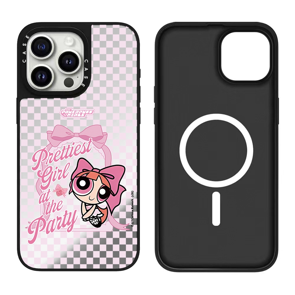 กรอบสีดํากระจกแม่เหล็กพาวเวอร์พัฟสาวเหมาะสําหรับ แอปเปิล 17/16/15/14/13/12/11 เคสโทรศัพท์ ไอโฟน16โปร