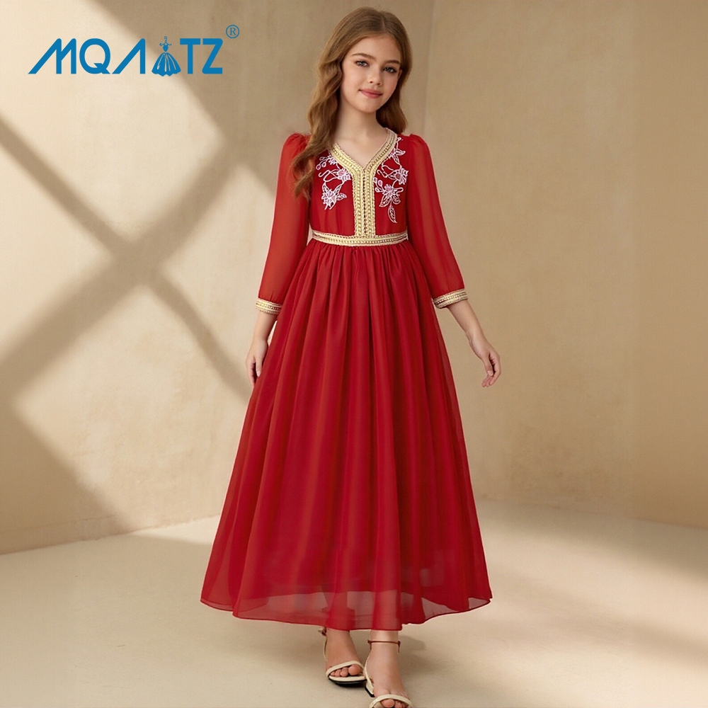 Mqatz Raya Elegant เด็ก Robe สาวชุดมุสลิมชุดเด็กเครื่องแต่งกายเย็บปักถักร้อยชุดเจ้าหญิง AMSL25