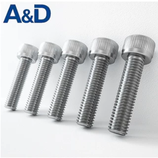 A&D M5M6M8 20PCS 304 สกรูซ็อกเก็ตหกเหลี่ยมหัวทรงกระบอกสแตนเลส