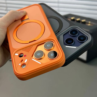 【AI Camera Button/With Bracket/Matte acrylic hard case/Orange】เคส compatible for iPhone 13 14 15 16 17 pro max case