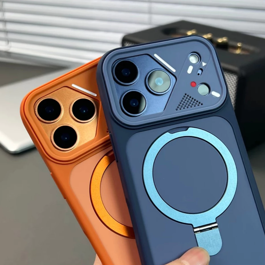 【AI Camera Button/With Bracket/Matte acrylic hard case/Orange】เคส compatible for iPhone 13 14 15 16 17 pro max case
