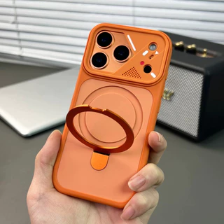 【AI Camera Button/With Bracket/Matte acrylic hard case/Orange】เคส compatible for iPhone 13 14 15 16 17 pro max case