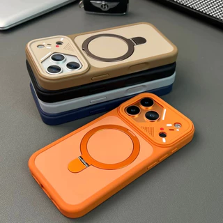 【AI Camera Button/With Bracket/Matte acrylic hard case/Orange】เคส compatible for iPhone 13 14 15 16 17 pro max case