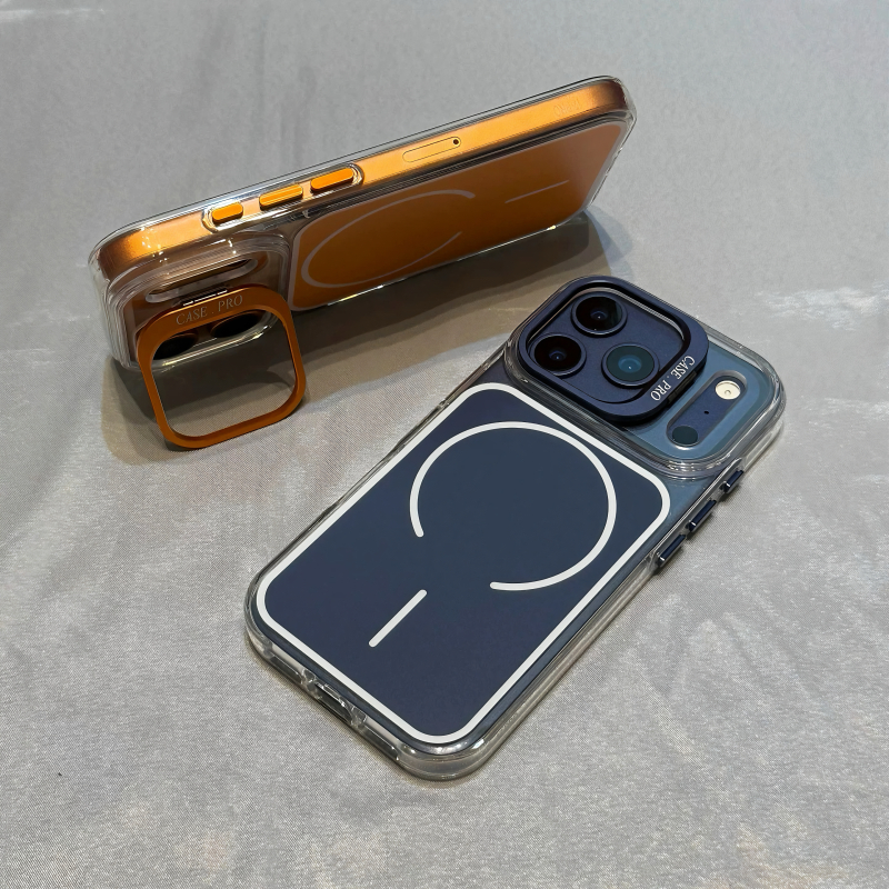 Matte acrylic Hard Case/ตัวยึดเลนส์โลหะ/สีส้ม เคส เข้ากันได้กับ iPhone 11 12 13 14 15 16 17 Pro Max Case Anti-fingerprint Skin-friendly Magnetic Casing