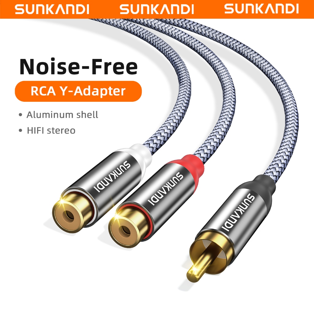 SUNKANDI RCA ชาย 2RCA หญิงสายแยกเสียง AUX JACK สายสัญญาณเสียงสําหรับลําโพงทีวี
