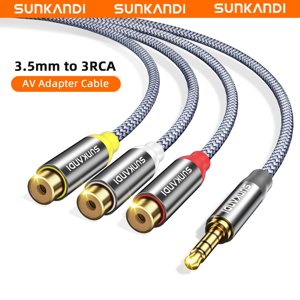 SUNKANDI 3.5 มม.ถึง 3RCA หญิง AV อะแดปเตอร์สาย AUX JACK สายสัญญาณเสียงสําหรับ DVD TV ราคา ถูกที่สุด ดีลบีเคเค