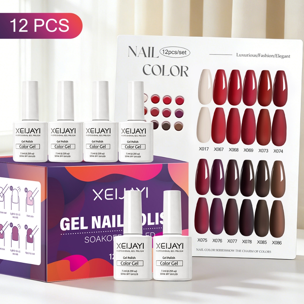 XEIJAYI 7.3ml ชุดยาทาเล็บเจลสีน้ำตาลแดงสไตล์เรโทรใหม่ 12 สี มีหลายชุดให้เลือก บรรจุในกล่องของขวัญ - รูปที่ 2